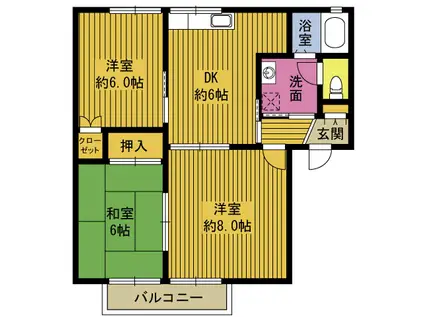 フォンティーヌ錦(3DK/2階)の間取り写真