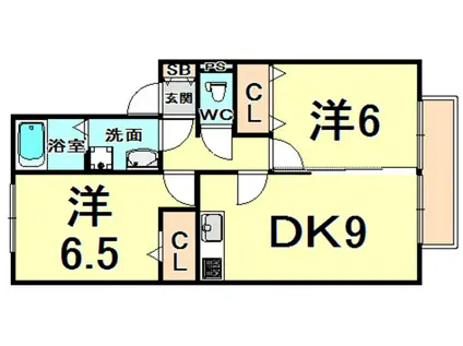 ウエストハイツ(2DK/2階)の間取り写真