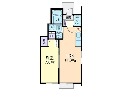 5/15筑西市辻1LDK(1LDK/1階)の間取り写真