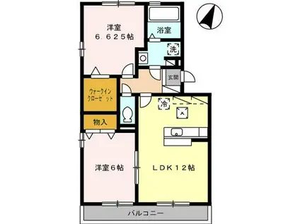 ロイヤルガーデン染地台 A(2LDK/1階)の間取り写真