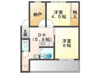 ドミールサニー緑町(2SK/1階)の間取り写真