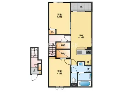 フローリア C(2LDK/2階)の間取り写真
