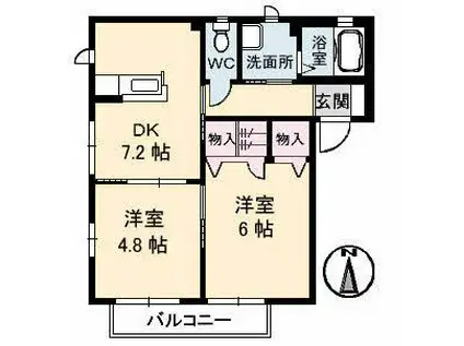 ハピネスル兒島 B館(2DK/1階)の間取り写真