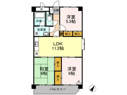 脇坂マンション(3LDK/1階)の間取り写真