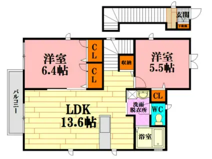 ハピネス参番館(2LDK/2階)の間取り写真