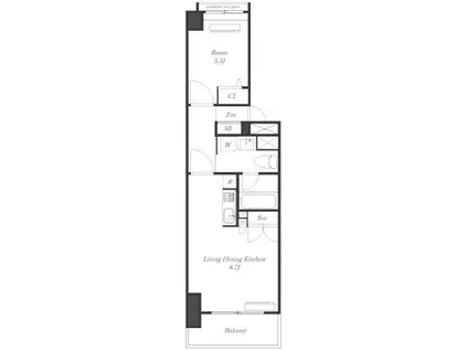 コスモシティ横浜石川町(1LDK/5階)の間取り写真