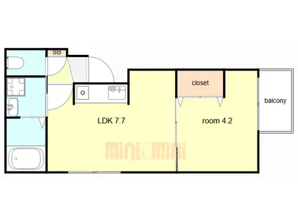 モアナ福町(1LDK/1階)の間取り写真
