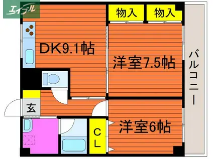 パレスマリソル(2DK/4階)の間取り写真