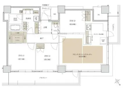 THE TOWER HIRAKATA(3LDK/24階)の間取り写真