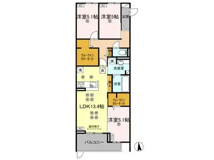 エグレットテラスII(3LDK/1階)の間取り写真