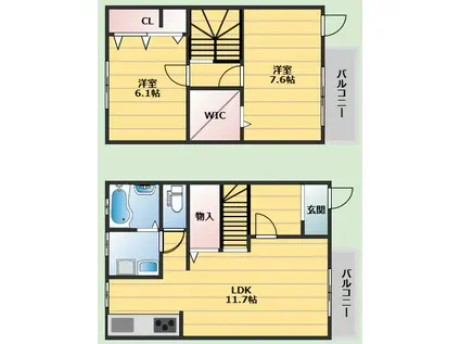 ヴィラージュ刀根山II番館(2LDK/1階)の間取り写真