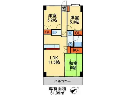 プライムガーデン(3LDK/2階)の間取り写真