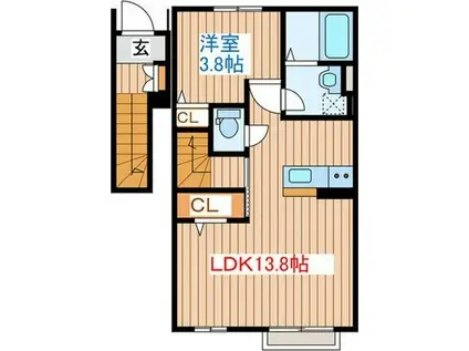 カーサ・フェリーチェ連坊(1LDK/2階)の間取り写真