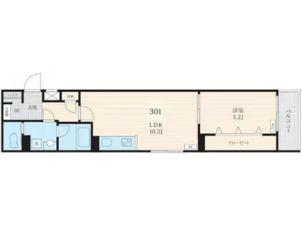 フォセット町屋(1LDK/5階)の間取り写真