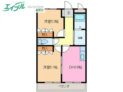 エバープレイスB(2DK/1階)の間取り写真