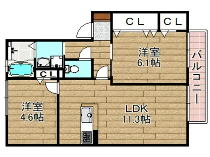 BELLE DEMEURE A棟(2LDK/2階)の間取り写真