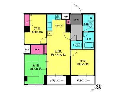 アクトピア保土ヶ谷(3LDK/3階)の間取り写真