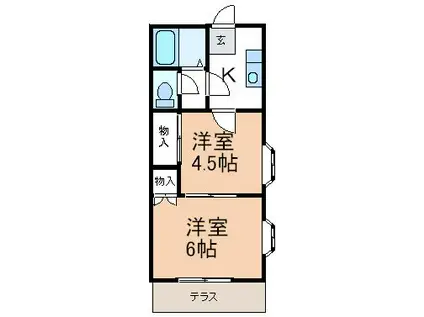 ヴェルデ新川(2K/1階)の間取り写真