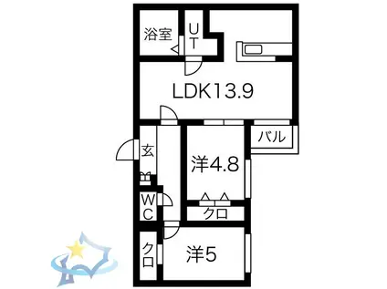 PECHE山鼻C(2LDK/4階)の間取り写真