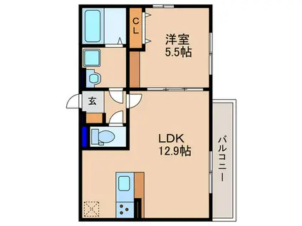 D-ROOM平井B棟(1LDK/2階)の間取り写真