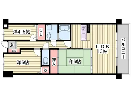プラザハイツ二ツ屋 A棟(3LDK/1階)の間取り写真