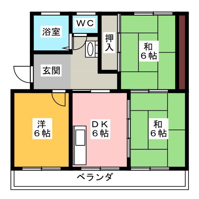 サンハイツ三保(3DK/3階)の間取り写真
