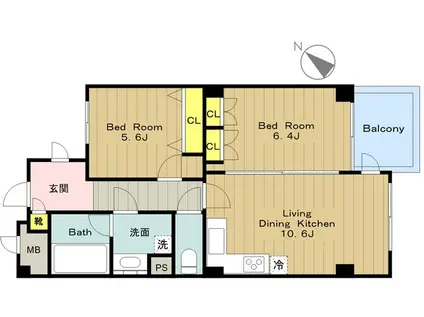 カスタネア栗平3番館(2LDK/7階)の間取り写真