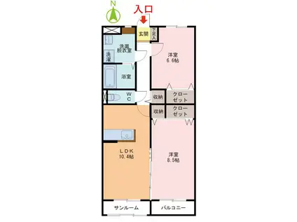 リュエル(2LDK/4階)の間取り写真