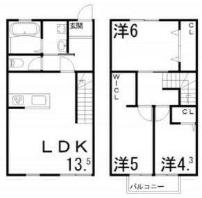 クリスタルハイツ仁豊野(3LDK/1階)の間取り写真
