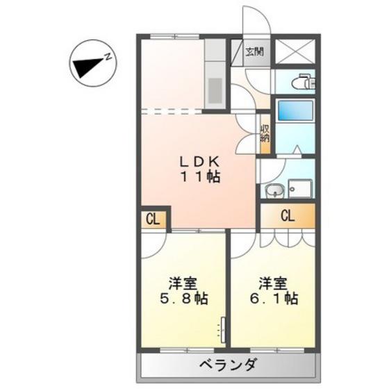 ハイムエスポワール・F(2LDK/1階)の間取り写真
