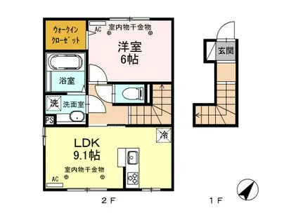 セジュール庄内D(1LDK/2階)の間取り写真