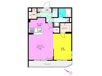 テレボヌール(1LDK/2階)の間取り写真