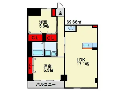 QUEENS GARDEN(2LDK/4階)の間取り写真