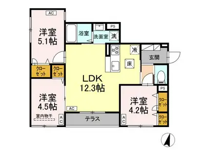 セレスティア西瑞江(3LDK/1階)の間取り写真