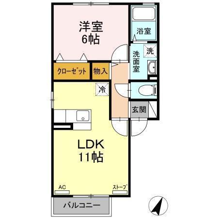フォレット アモールA(1LDK/2階)の間取り写真