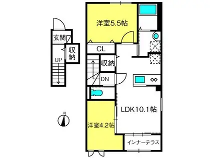 GREEN SORREL I(2LDK/2階)の間取り写真