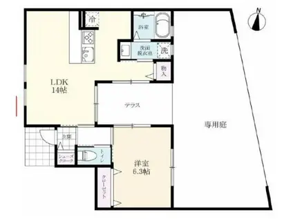 プレミアムテラスFUKURO(1LDK/1階)の間取り写真