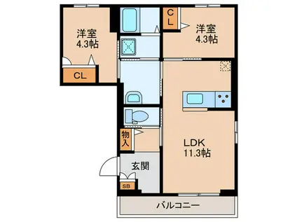 DIG FEELD(2LDK/3階)の間取り写真