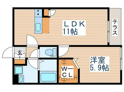 ヴァンベールヒルズ国立(1LDK/1階)の間取り写真