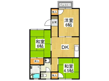 グリーンヒルA棟(3DK/1階)の間取り写真