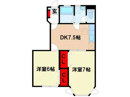 モントディダンスII(2DK/1階)の間取り写真