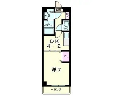 エンゼルプラザイーストII(1DK/4階)の間取り写真