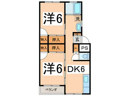 大手マンションA棟(2DK/1階)の間取り写真