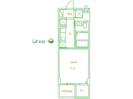 ポンドサイドK(1K/2階)の間取り写真