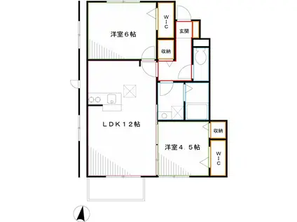 パルテール三鷹(2LDK/1階)の間取り写真