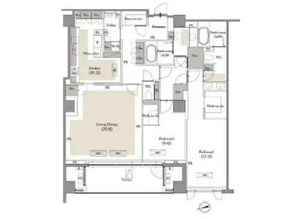 ROPPONGI PLACID(2LDK/1階)の間取り写真