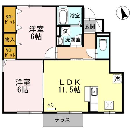 ローズコートヤマサA棟(2LDK/1階)の間取り写真