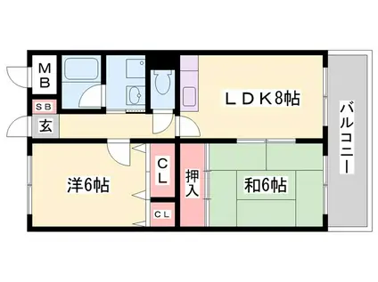 龍野中村コーポ(2LDK/2階)の間取り写真