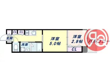 テラ西田辺(2K/6階)の間取り写真