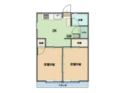 グリーンハイツ大みか(2DK/3階)の間取り写真